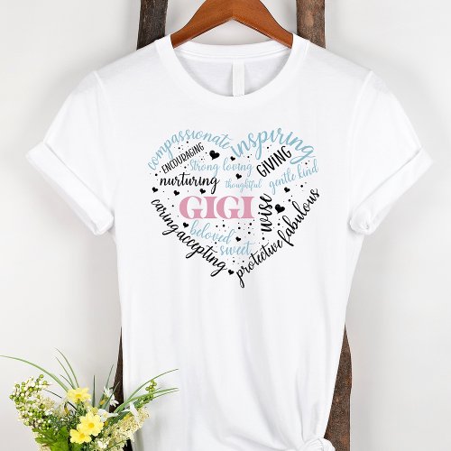 Gigi Word Cloud Pink Heart Grandma T_Shirt