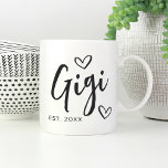 Gigi Year Established Grandma Coffee Mug<br><div class="desc">Create a sweet keepsake for grandma with this simple design that features "Gigi" in hand sketched script lettering accented with hearts. Personalize with the year she became a grandmother for a cute Mother's Day or pregnancy announcement gift.</div>