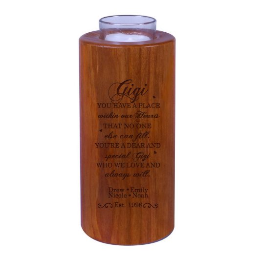 Gigi You Have a Place Round Wooden Candle Holder (Front)