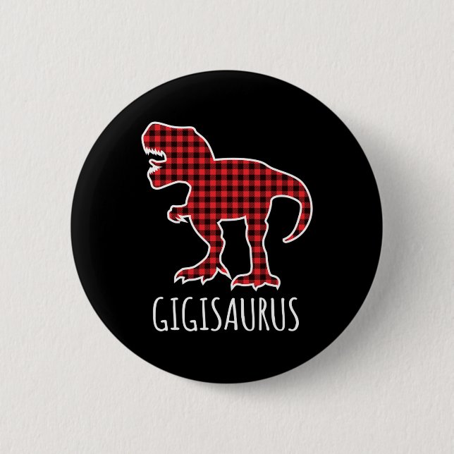 Gigisaurus Buffalo Plaid Dinosaur Funny Matching C Button (Front)
