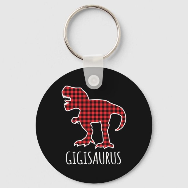 Gigisaurus Buffalo Plaid Dinosaur Funny Matching C Keychain (Front)
