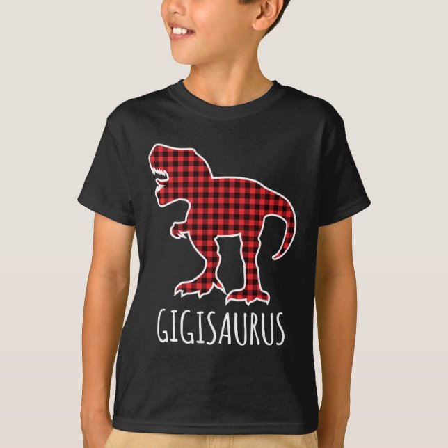 Gigisaurus Buffalo Plaid Dinosaur Funny Matching C T-Shirt (Front)