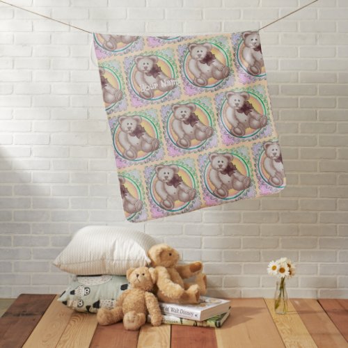 Giirl Teddy Bear custom name Baby Blanket