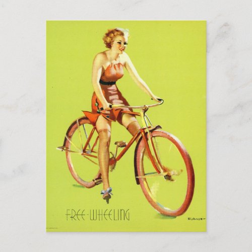 Gil Elvgren _ Free Wheeling _   Pin up girl Postcard