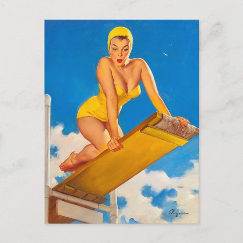 Gil Elvgren  _ High and Shy _ Vintage pin up girl Postcard