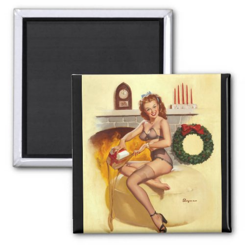 GIL ELVGREN in Front of Fireplace1940s Pin Up Art Magnet