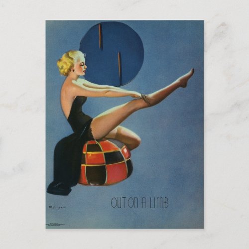 Gil Elvgren  _ out on a limb _ Vintage pin up Postcard