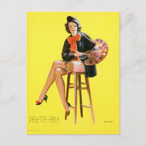 Gil Elvgren _ Palette_able  _   Pin up girl Postcard