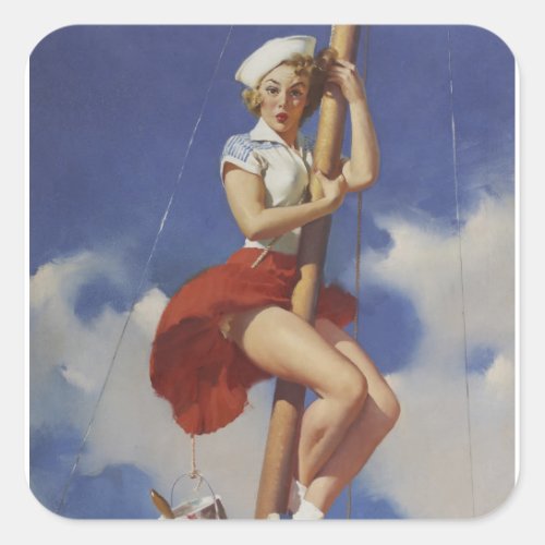 GIL ELVGREN Sitting Pretty 1953 Pin Up Art Square Sticker
