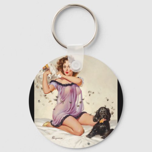 GIL ELVGREN Ticklish Situation Pin Up Art Keychain