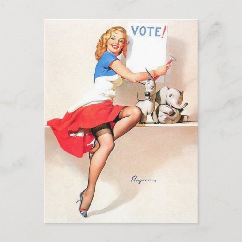 Gil Elvgren _ VOTE  _ Vintage pin up girl Postcard