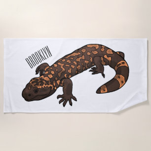 Gila monster cartoon illustration beach towel