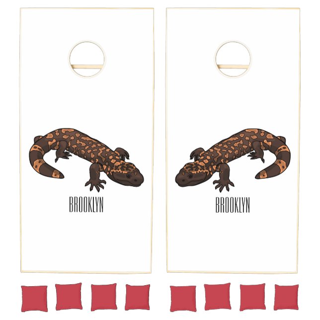 Gila monster cartoon illustration cornhole set (Set)