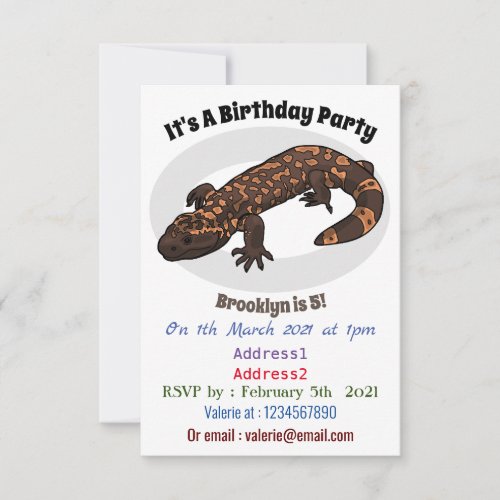 Gila monster cartoon illustration invitation