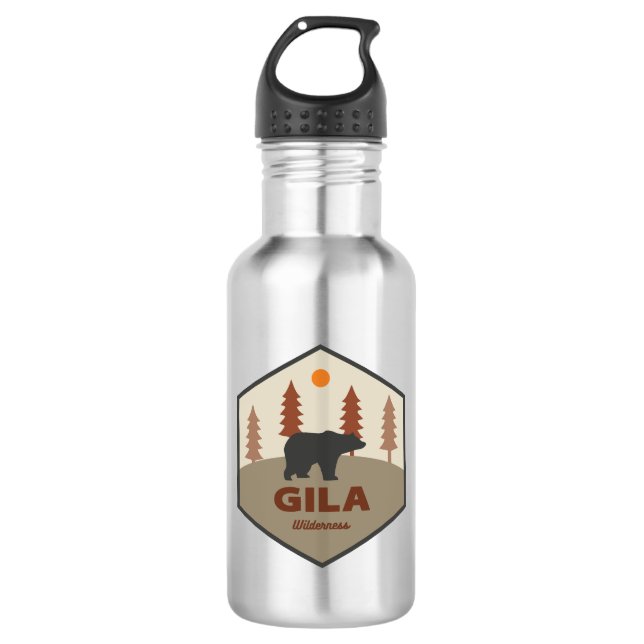Gila Wilderness New Mexico Bear Stainless Steel Water Bottle (Front)