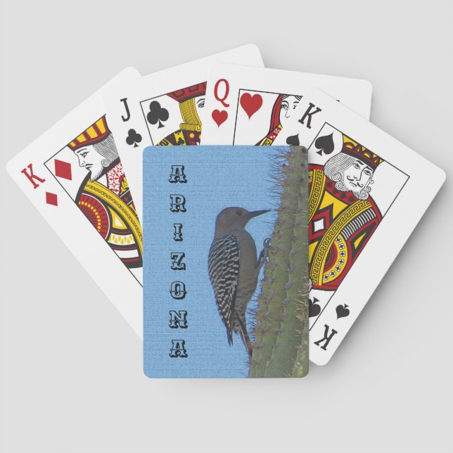 Gila Woodpecker On Saguaro Cactus Arizona Nature Poker Cards (Back)