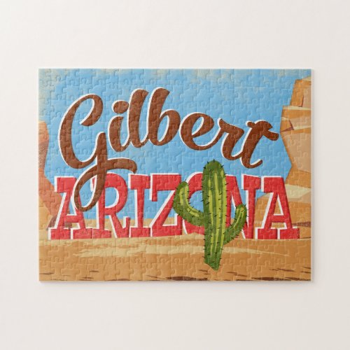Gilbert Arizona Cartoon Desert Vintage Travel Jigsaw Puzzle