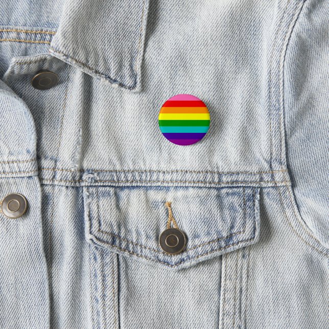 Gilbert Baker Gay Pride Flag Rainbow Stripe Button (In Situ)