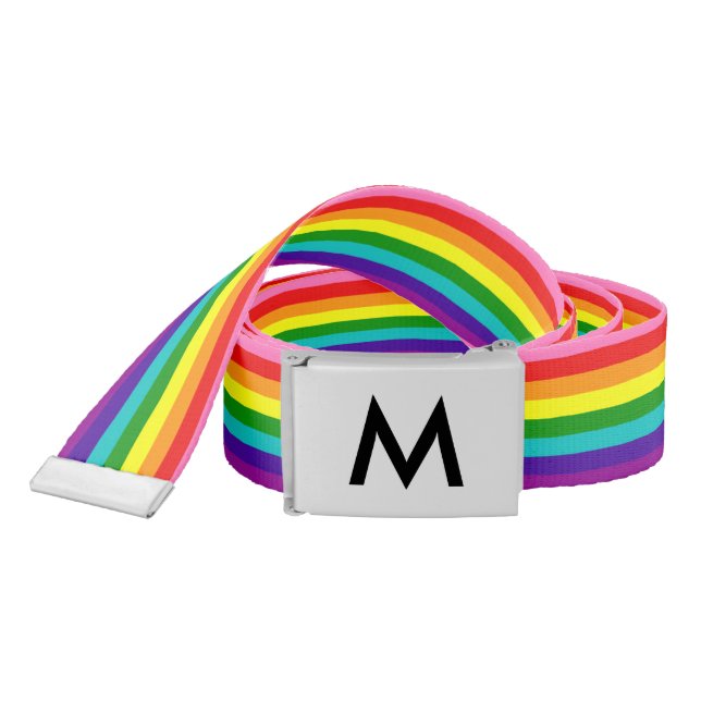 Gilbert Baker Pride Flag Rainbow Stripe Monogram Belt (Snake)