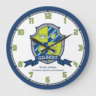 Gilbert boys name meaning letter G green blue bear Large Clock