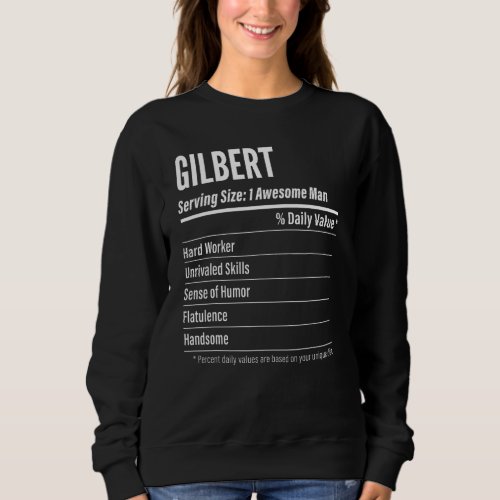 Gilbert Serving Size Nutrition Label Calories Sweatshirt