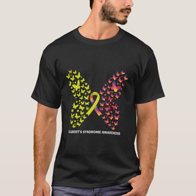 Gilbert'S Syndrome Awareness Butterfly With Ribbon T-Shirt (Front)