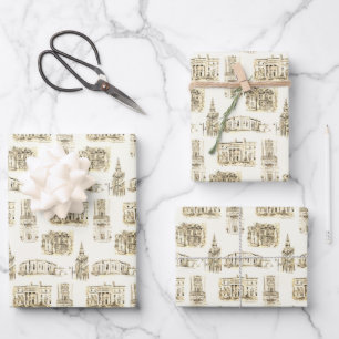Gilded Age Architecture Buffalo NY Pen & Ink Wrapp Wrapping Paper Sheets