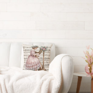 Gilded Age Harpist On Sheet Music Throw Pillow