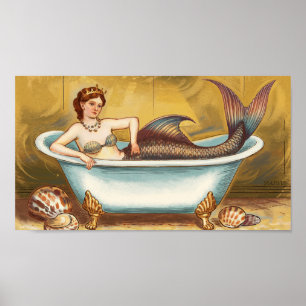 Gilded Antique Mermaid in Bath Poster