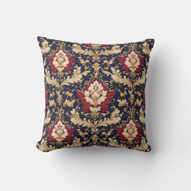 Gilded Art Nouveau Floral Damask Throw Pillow (Front)