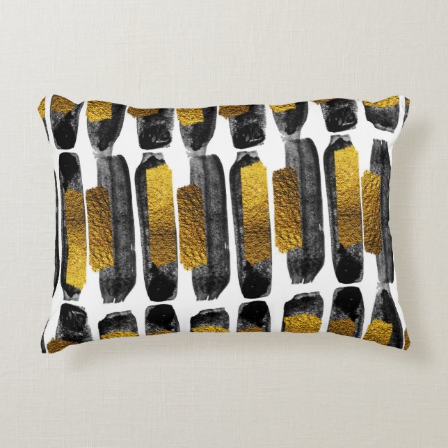 Gilded Artistry: Black & Gold Abstract Accent Pillow (Front)