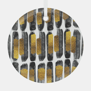 Gilded Artistry: Black & Gold Abstract Glass Ornament