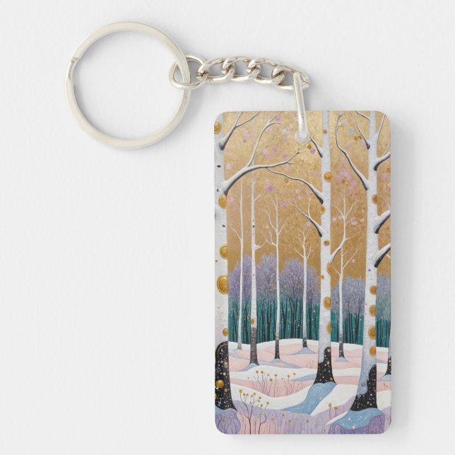 Gilded Aspen Grove: A Winter’s Dream Keychain (Front)
