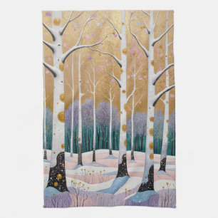 Gilded Aspen Grove: A Winter’s Dream Kitchen Towel