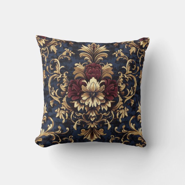 Gilded Baroque Floral Swirls Throw Pillow (Front)