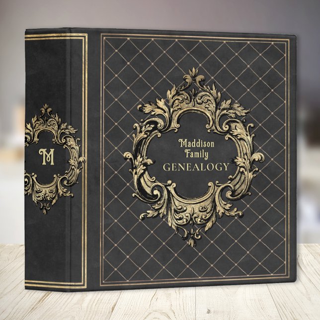 Gilded Baroque Genealogy Family Album Black Gold 3 Ring Binder (Creator Uploaded)