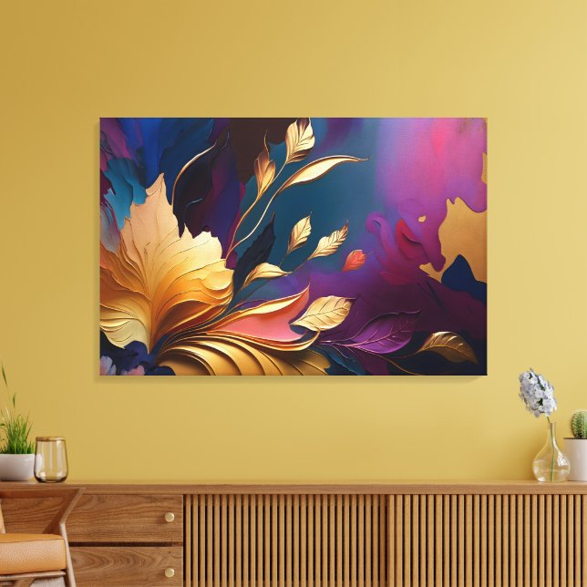 Gilded Bloom – Abstract Floral Composition Canvas Print (Insitu(LivingRoom))