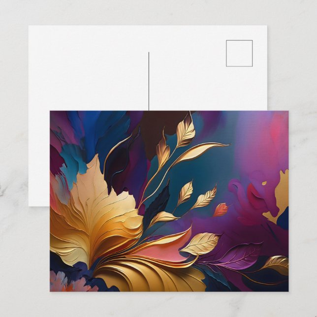 Gilded Bloom – Abstract Floral Composition Postcard (Front/Back)