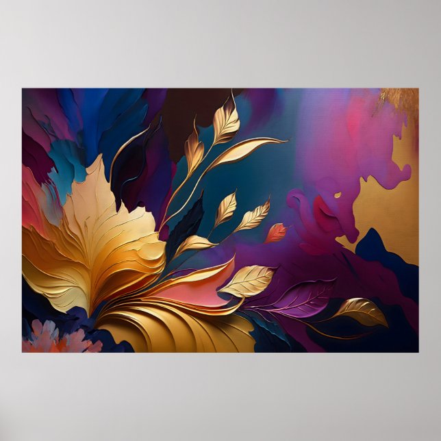 Gilded Bloom – Abstract Floral Composition Poster (Front)