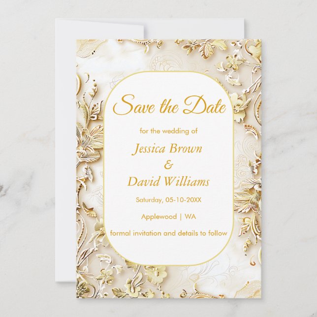 Gilded Bloom Classic Wedding Save The Date Card (Front)