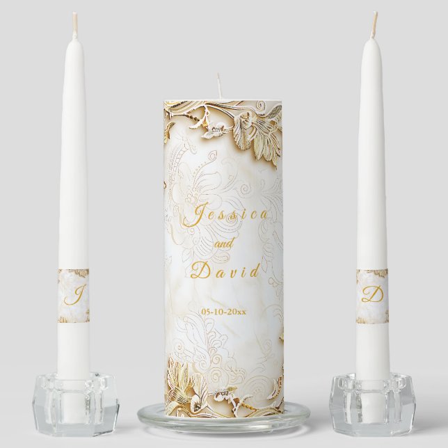 Gilded Bloom Classic Wedding Unity Candle Set (Front)