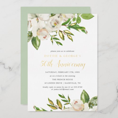 Gilded Blooms 50th Anniversary Party Foil Invitation