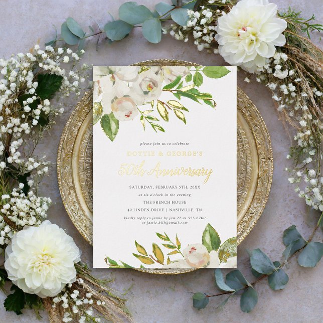 Gilded Blooms 50th Anniversary Party Foil Invitation (Creator Uploaded)