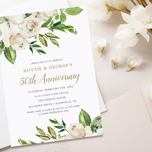 Gilded Blooms 50th Anniversary Party Invitation