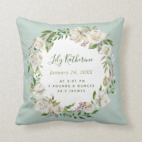 Gilded Blooms Baby Girl Birth Stats | Mint Throw Pillow