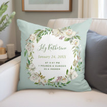 Gilded Blooms Baby Girl Birth Stats | Mint Throw Pillow