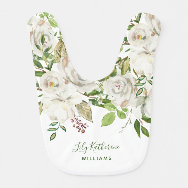 Gilded Blooms Baby Name Monogram Baby Bib (Front)