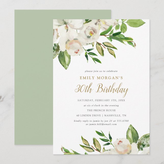 Gilded Blooms Birthday Party Invitation (Front/Back)