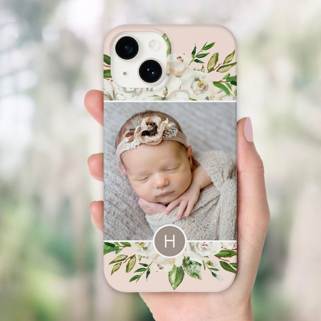 Gilded Blooms Blush | Monogrammed Photo Case-Mate iPhone Case (Creator Uploaded)