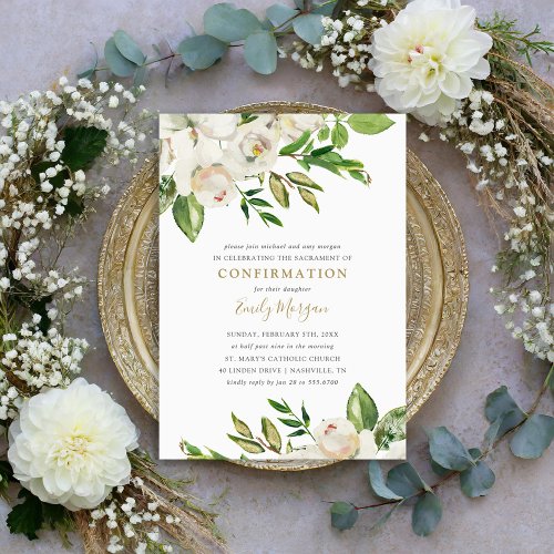 Gilded Blooms Confirmation Invitation